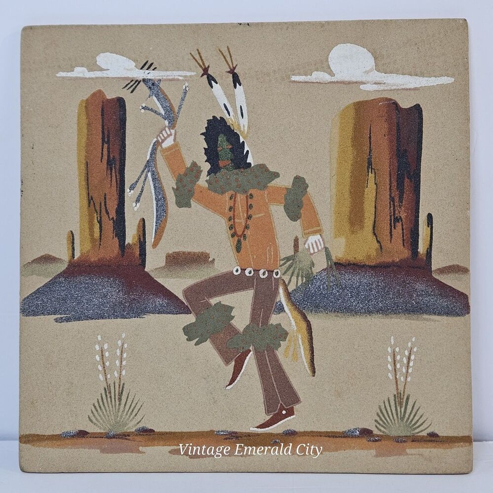 Vtg Handmade Navajo Sand Art Native American Wall Art 13" Ceremonial Dancer Read